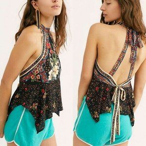 Free People Black Floral Halter Top